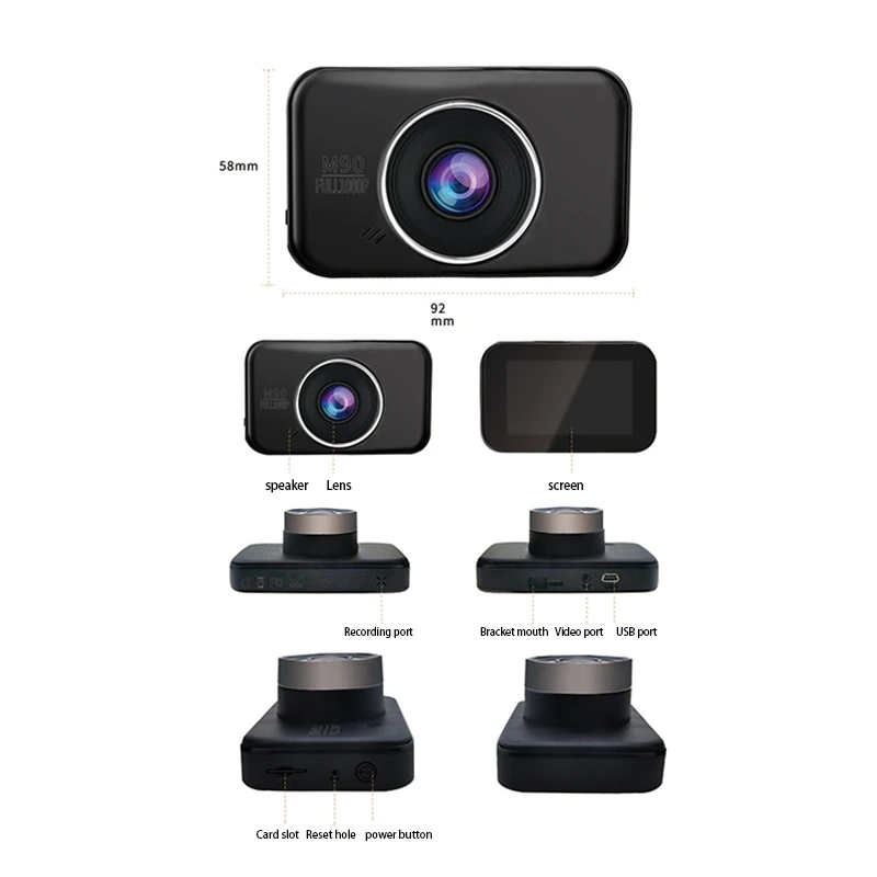 

3 Inch LCD Car Front & Rear Dual Camera Dash Cam 1080P DVR Car Driving Recorder M90
