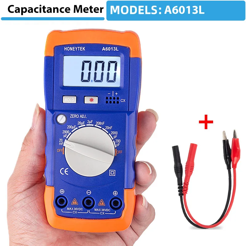 HONEYTEK A6013L Handheld Digital Capacitance Meter Electronic Capacitor Meter Tester Capacitor Checker Diagnostic-Tool LCR Meter