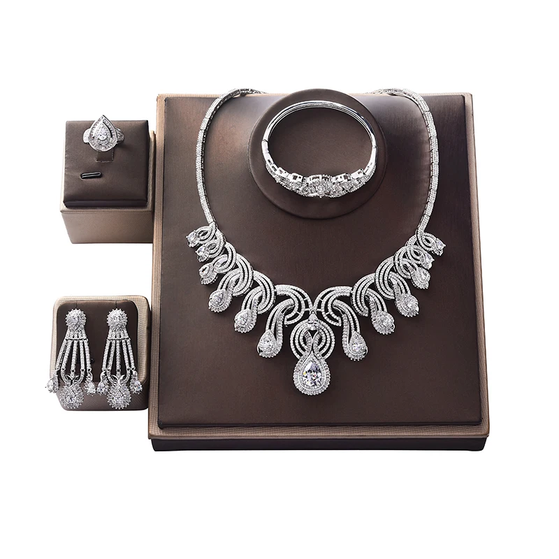 Комплект ювелирных изделий, хадияна, великолепное ожерелье, серьги, кольцо и браслет, женский, для свадьбы, бижутерия CN170, комплект ювелирных...