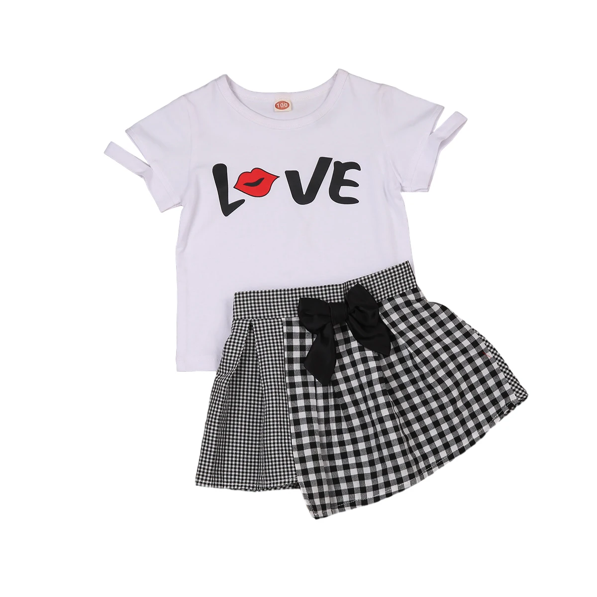 2 шт. клетчатый топ с коротким рукавом и асимметричной юбкой|Комплекты одежды для