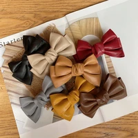 2022 winter fashion pu leather bow hairpin spring clips hair ornament girls solid color headwear hair accessories