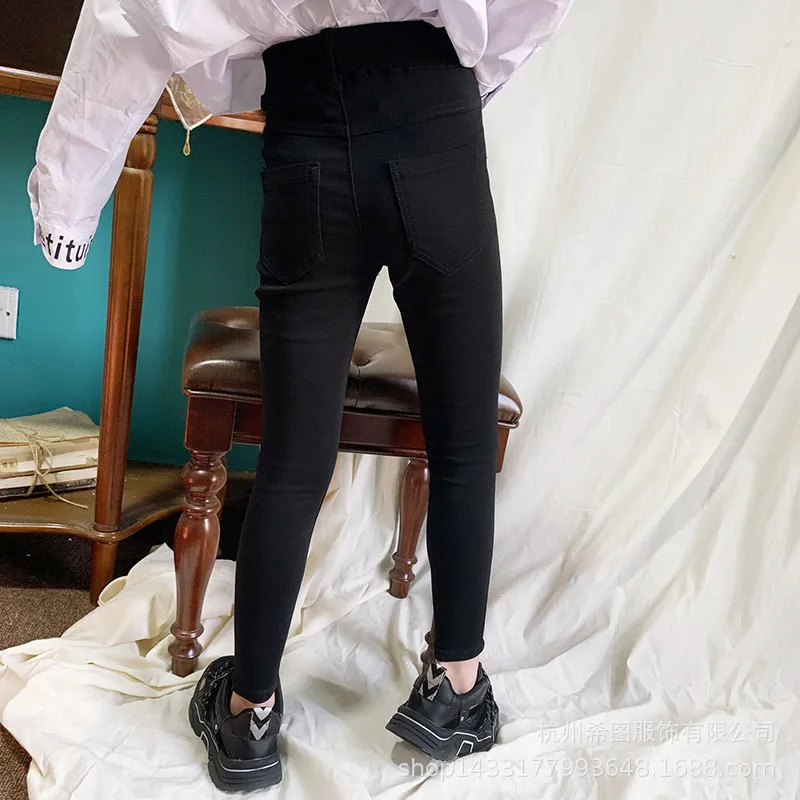 Новинка Весна 2020 черные эластичные брюки карандаш с высокой талией для девочек