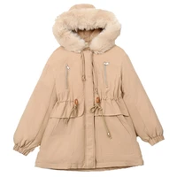 winter cotton clothes women korean elegant loose thick plus velvet padded jacket female big faux fur collar hooded tooling coat