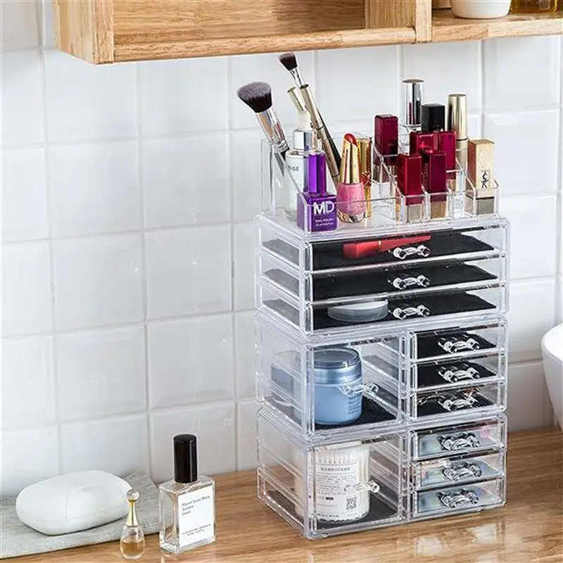 

4Pcs/Set Plastic Cosmetics Storage Rack Transparent Box Large Capacity Makeup Lipstick Brush Organizer Holder Acrylic Dust-Pro