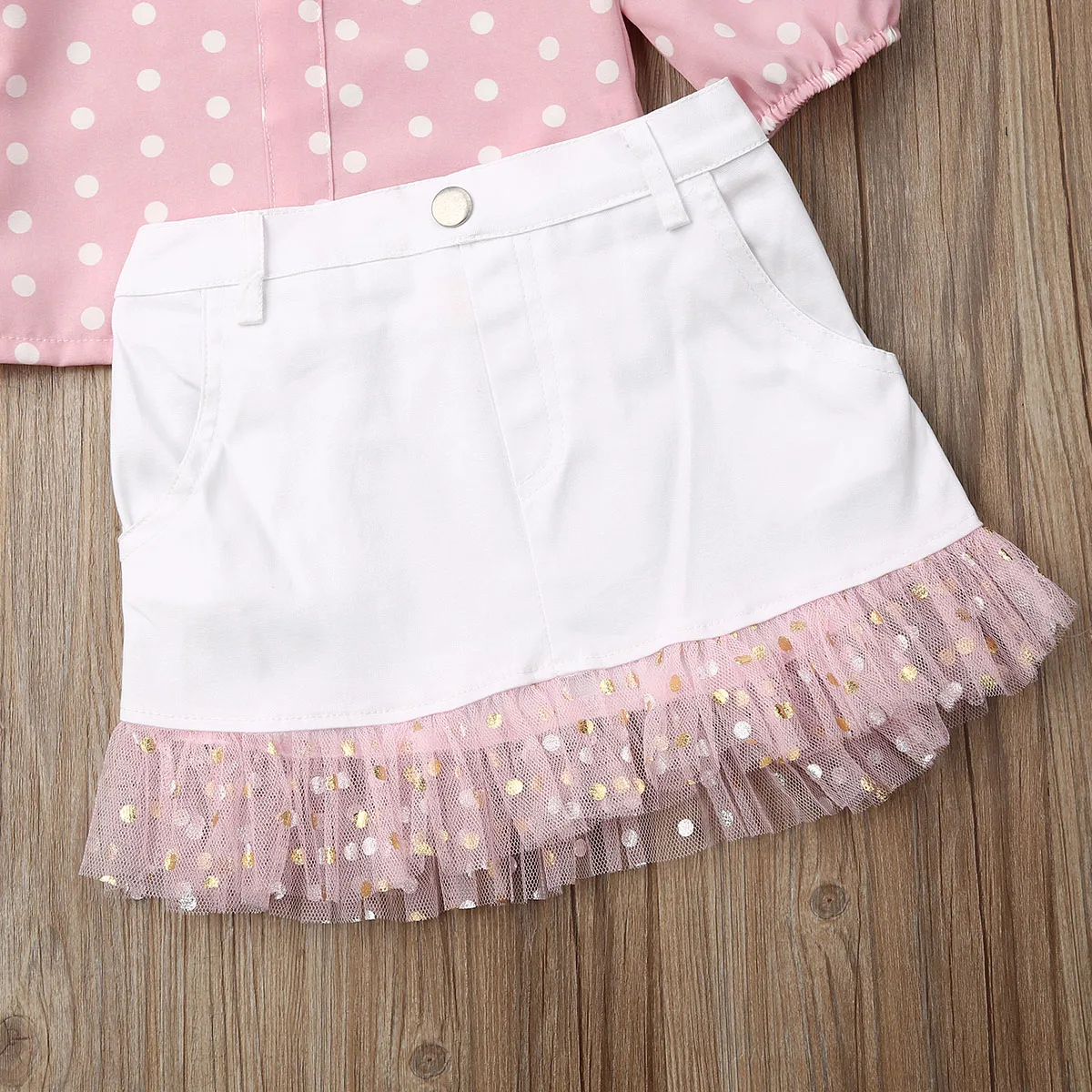 Топ в горошек для маленьких девочек футболка блузка пальто + кружевная юбка пачка