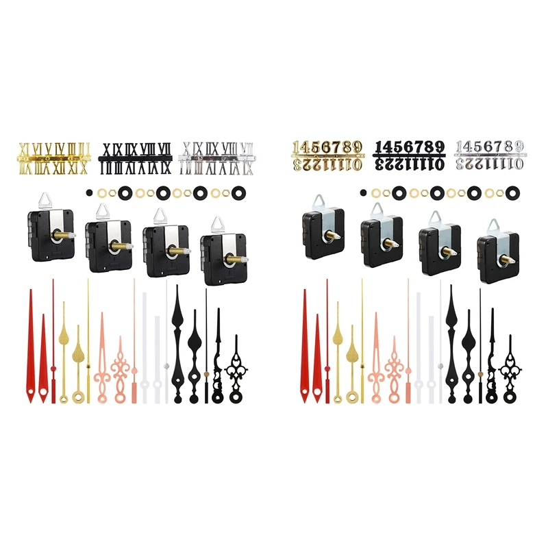 

4Pcs Quartz Clock Movement Mechanism Clock Numerals Kit 6 Different Of Hands DIY Clock Repair Parts Replacement