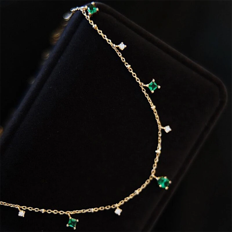 

925 Sterling Silver 5A Green Zircon Choker Necklace for Women Chic Elegant Mori Style Luxury Necklace Festival Jewelry