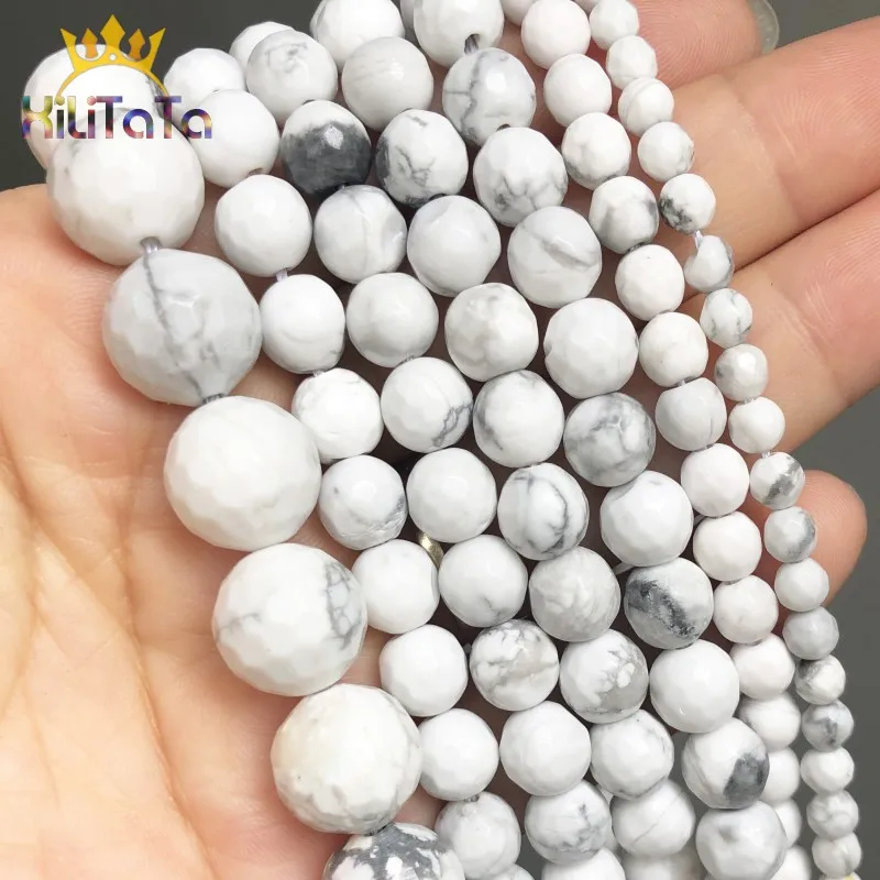 Бусины из натурального камня граненые белые круглые бусины Howlite свободные