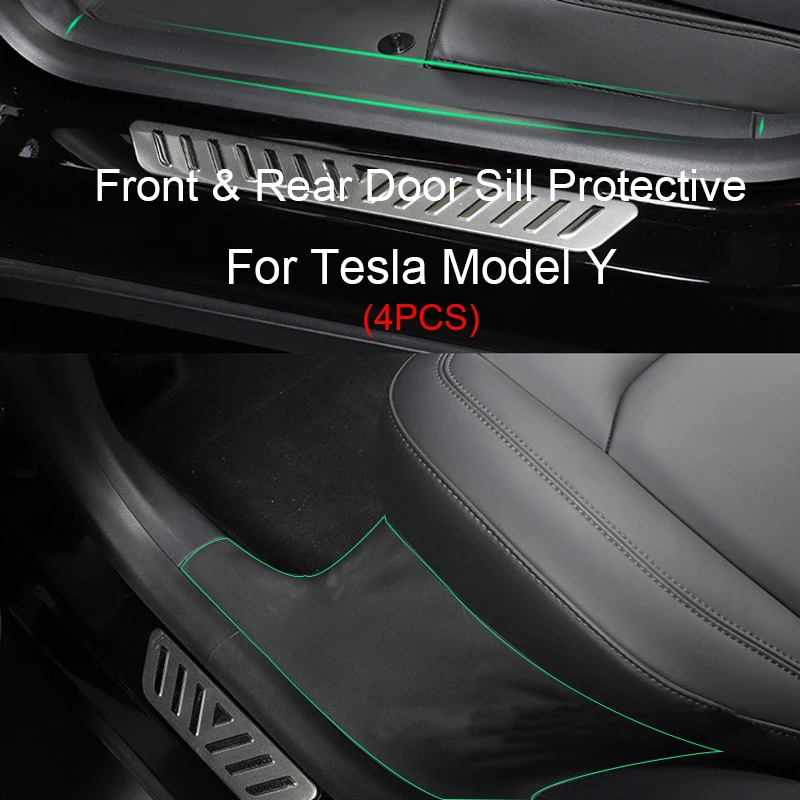 

For Tesla Model Y Carbon Fiber Front & Rear Door Sill Protective Car Leather Hidden protection 4pcs/set