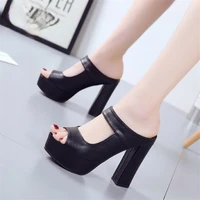 2020 new women summer sandals open toe pu leather shoes woman ankle strap ladies chunky high heels pumps chaussure femme