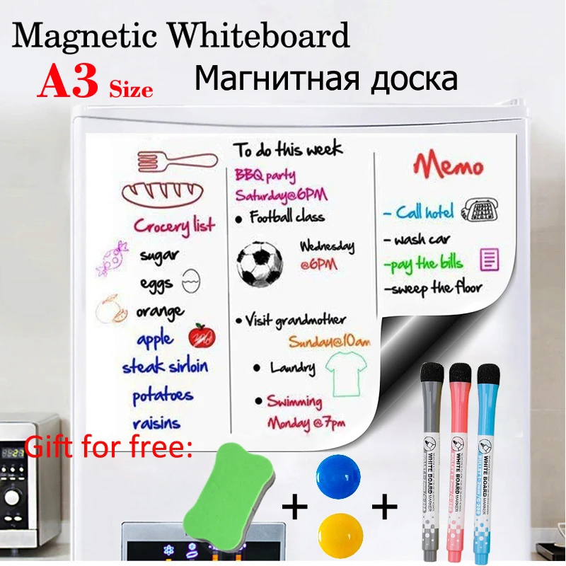

A3 Size Magnetic Whiteboard Dry Erase White Boards Fridge Sticker Kitchen Menu Planner Message Calendar School Bulletin Board