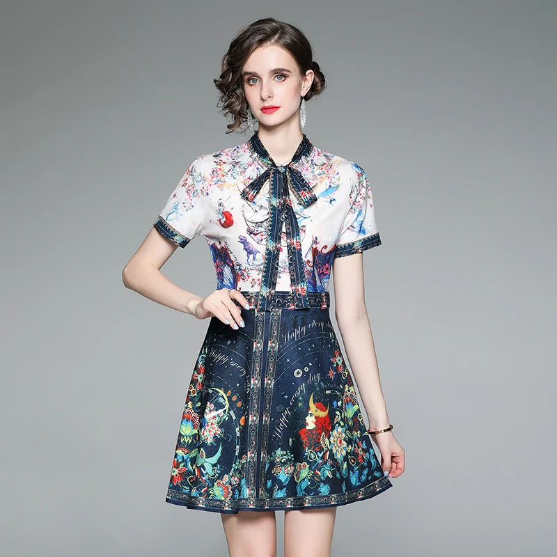 

Simgent Vintage Mini Dress Women Summer Short Sleeve A Line Bow Tie Ruffle Print Dresses Robe Femme Vestidos SG16282