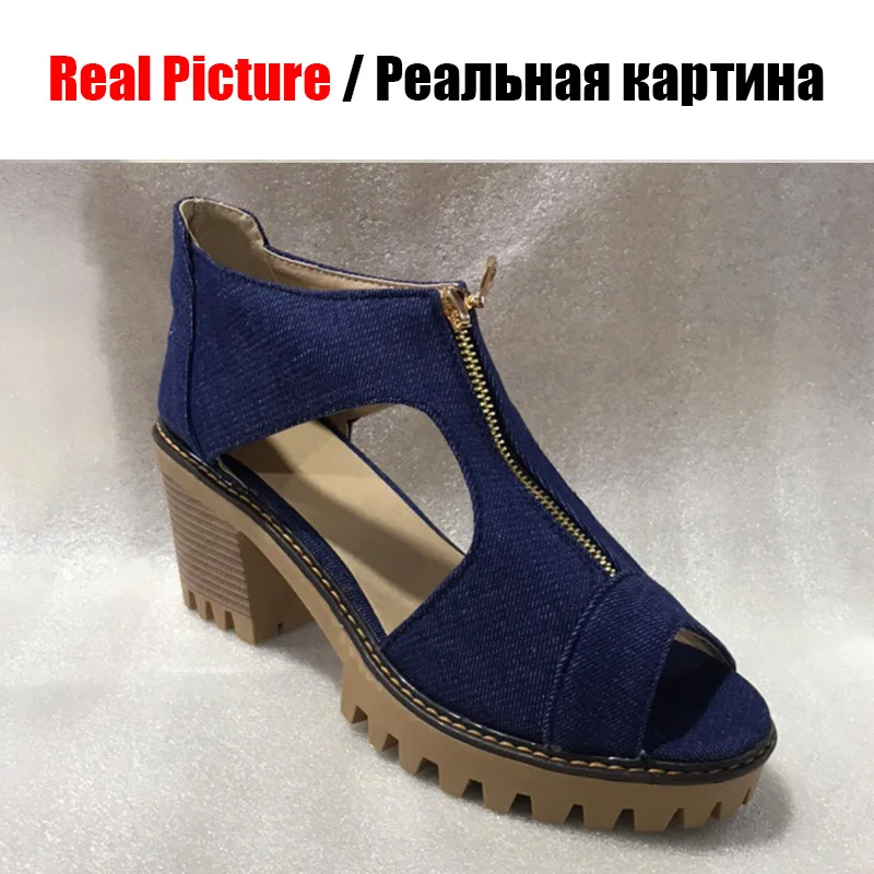 KARINLUNA/Новая Брендовая женская обувь из джинсовой ткани на высоком каблуке молнии
