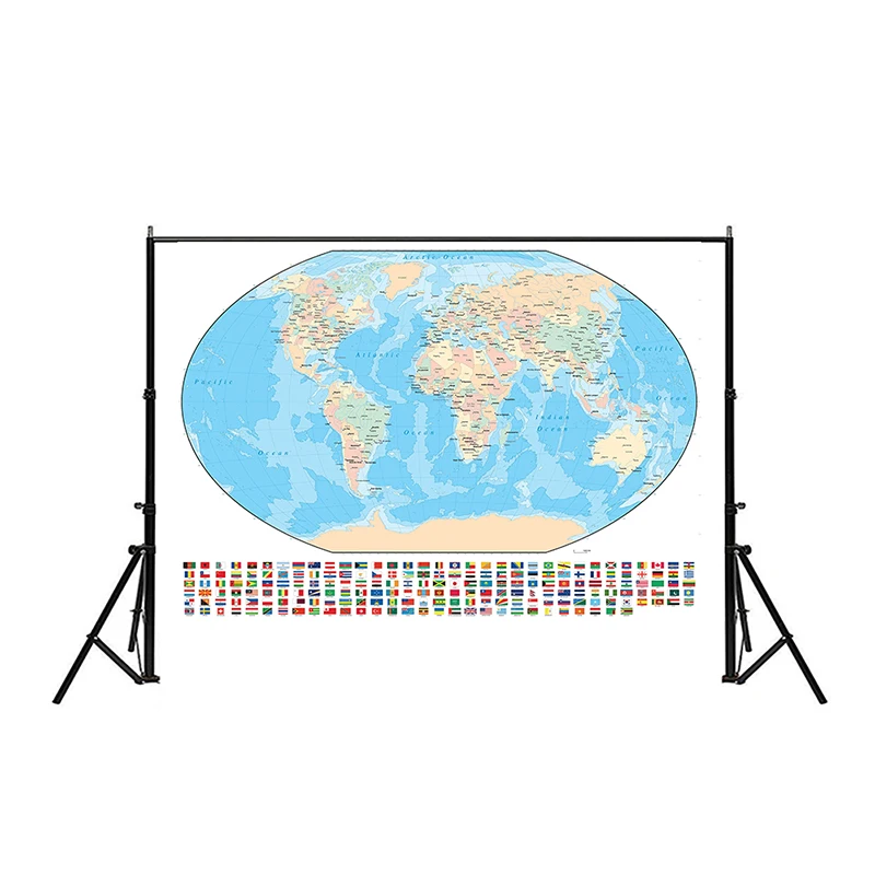

5x7ft Retro World Globe Map with National Flags Classic Edition World Wall Map Poster and Prints Canvas Wall Sticker Travel Gift