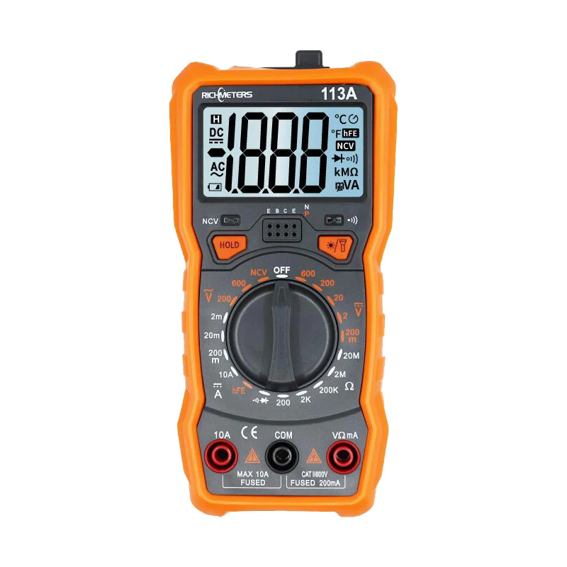 113A without magnet RICHMETERS RM113A бесконтактная проверка напряжения переменного Цифровой мультиметр 2000 отсчетов HFE AC/DC измеритель напряжения вспышки светильник задняя светильник большой Экран - Цвет: 113A without magnet