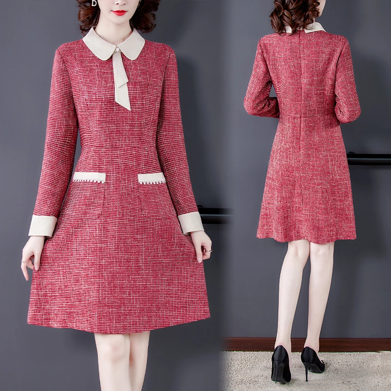 

COIGARSAM 3XL Plus Size Women dress New Spring Peter pan Collar Dresses Red 9683