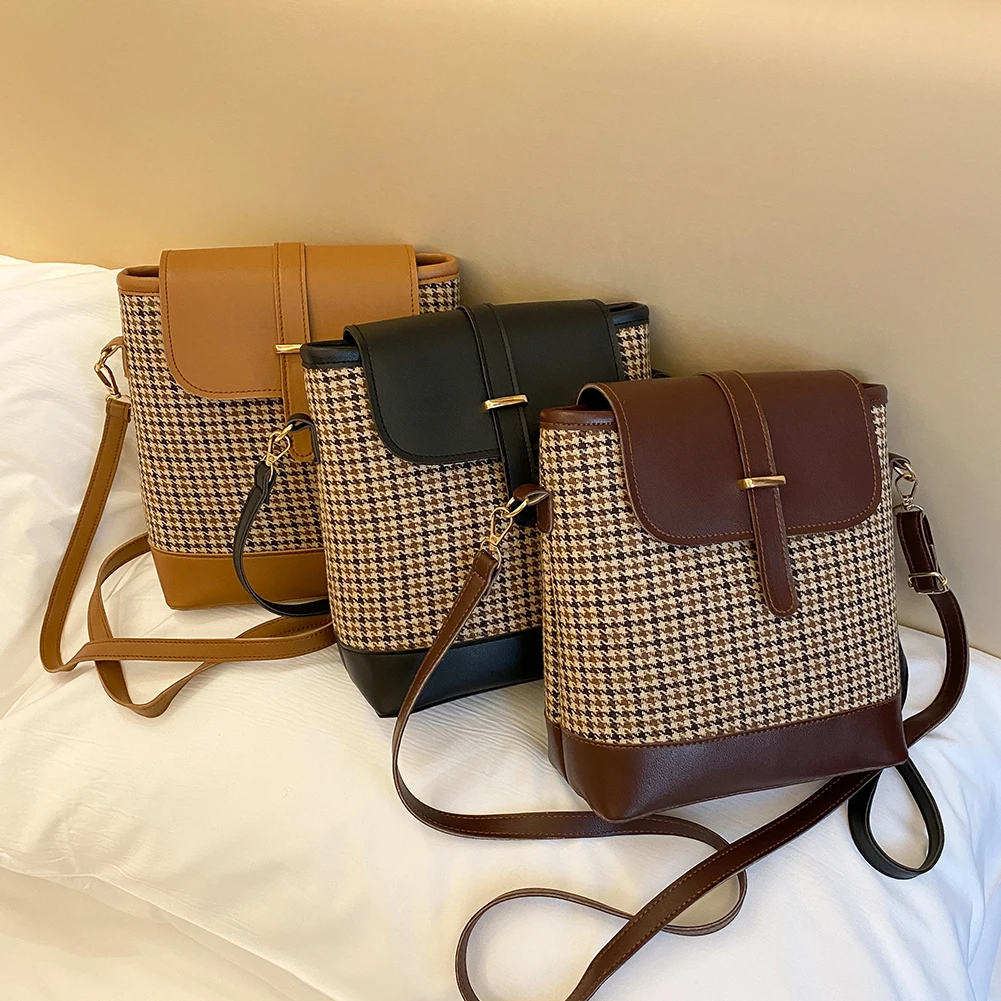 

Винтажная женская сумка-мессенджер, Повседневная Дамская сумка через плечо из искусственной кожи, портативная дорожная сумка в клетку с уз...