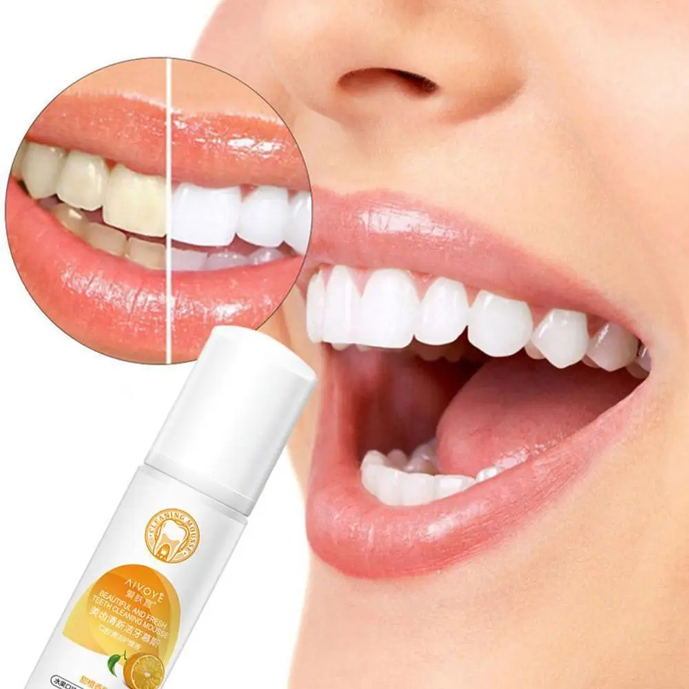 

60ml Oral Care Whiter Whitening Orange Scent Bleach Foam Teeth Hygiene Remove Mousse Toothpaste Stain Oral T5Z5
