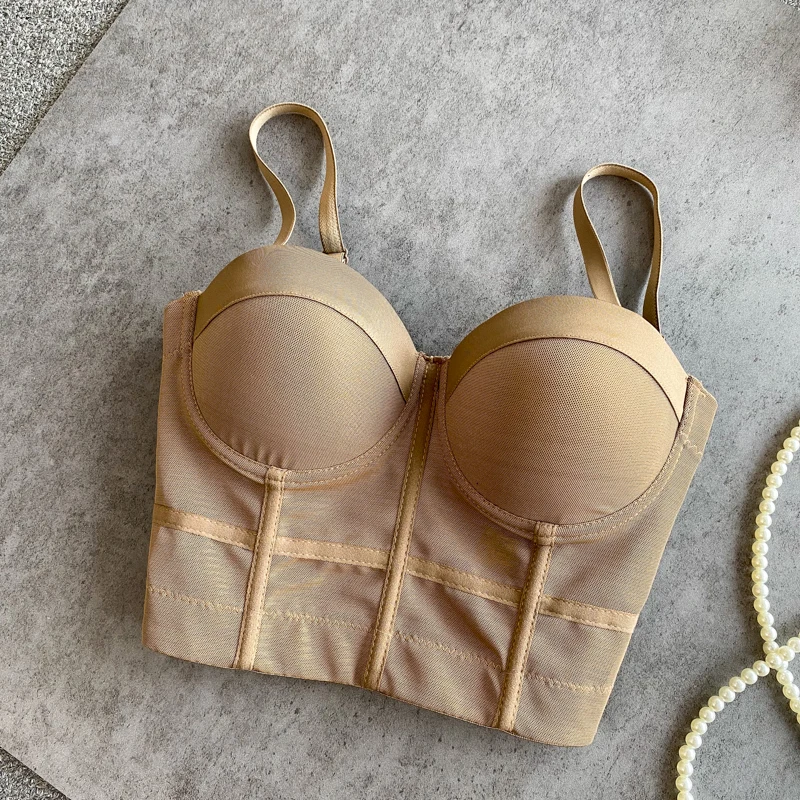 Solid color 2021 Mesh Push Up Bralet Women's Corset Bustier Bra Night Club Party Cropped Top Vest Plus Size | Женская одежда