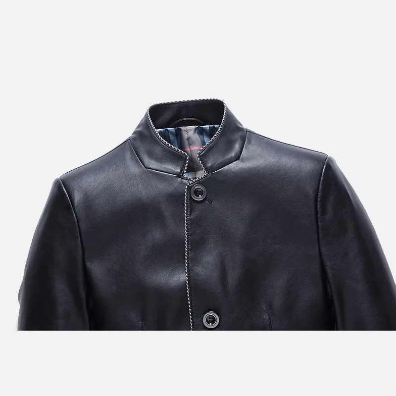 

Spring Faux Leather Jacket Men Black Brown Solid Mens casaco Slim Fit middle aged business jaqueta couro masculina HH024