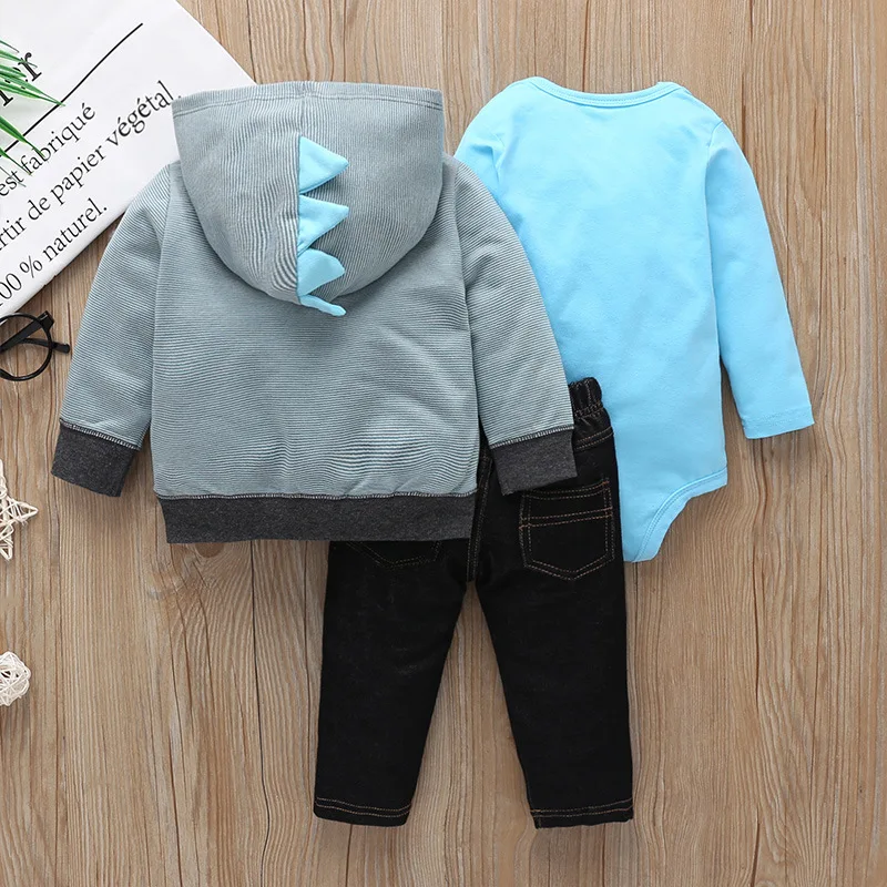 3PCS Infant Baby boy clothes sets Cartoon animals bear Winter warm Tops Coat Sweater+Bodysuit+Pants Neborn Fashion Outfits | Детская
