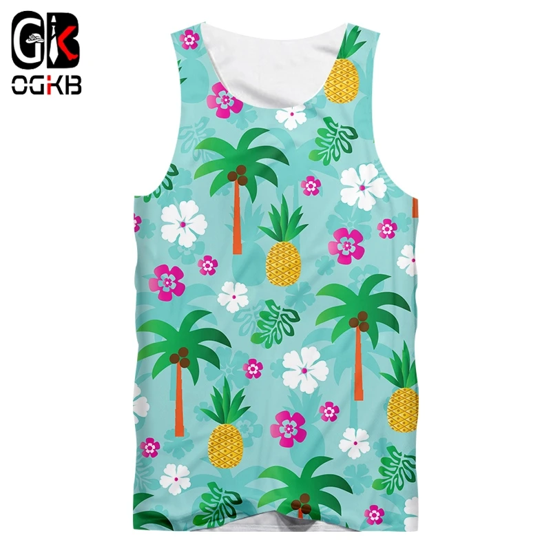 

OGKB забавные Майки Новый стиль для женщин/мужчин 3D топы на бретельках с принтом фруктов кокосового ананаса жилет без рукавов Футболка корзин...