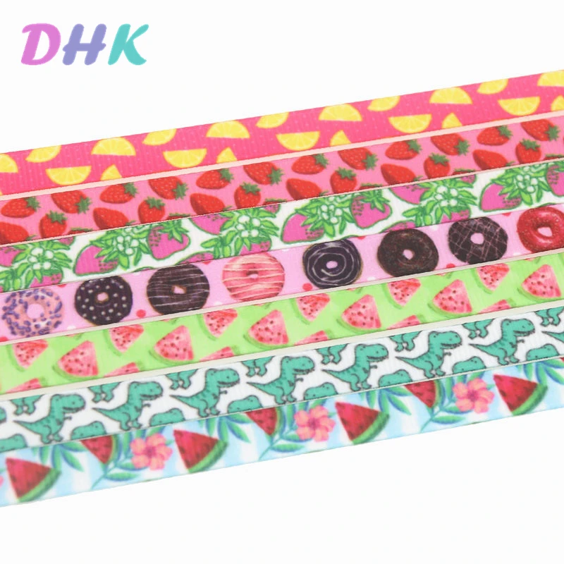 

DHK 3/8'' 5yards fruit cupcake dinosaur printed grosgrain ribbon Accessory hairbow headwear DIY decoration 9mm C1830