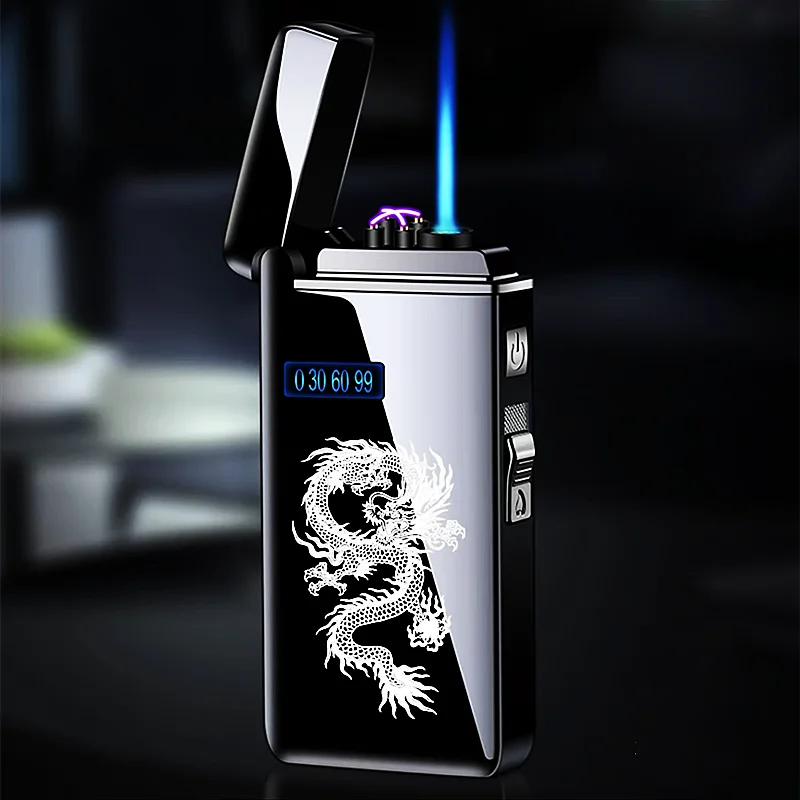 

New Windproof Metal USB Torch Lighter Jet Turbo Dual Arc LED Lighters Gas-Electric Butane Gas Pipe Cigar Lighter Gadgets for Men