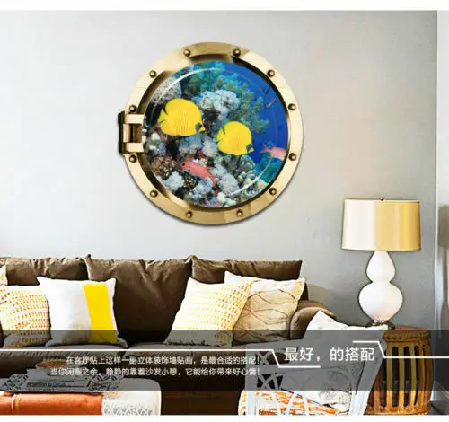 

3D Submarine Fake window seabed animal wall stickers kids rooms living room bedroom home decoration decals mural poster sticker