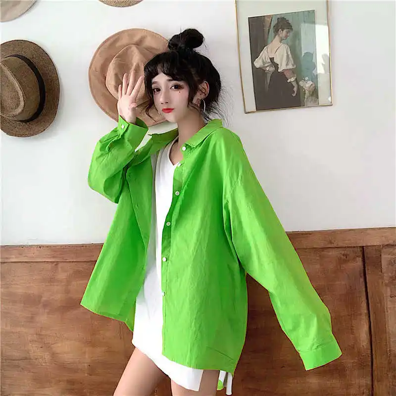 

IEQJ Women Green Cozy Temperament Allmatch Blouse New Lapel Long Sleeve Loose Fit Shirt Fashion Tide Summer 2021 3F0650