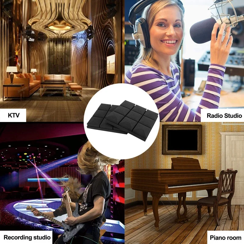 

Quality 6 Pack Pyramid Shape Soundproof Foam Sound Proof Padding Treatment Panel for Echo Bass Insulation 12x12x2 Inch