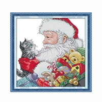 santa and kitten embroidery needlework stamped cross stitch kit patterns needlepoint 11ct 14ct print thread decor counted fabric