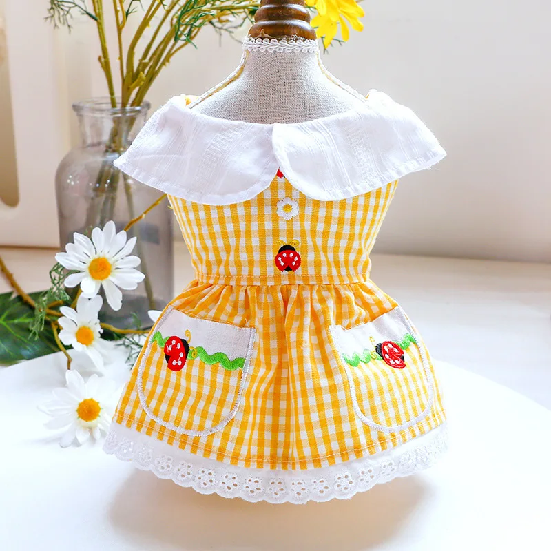 

Summer Dog Plaid Dresses For Small Dogs Chihuahua Girls Birthday Party Skirt Pet Outfit Clothes for Pomeranian Schnauzer Costume
