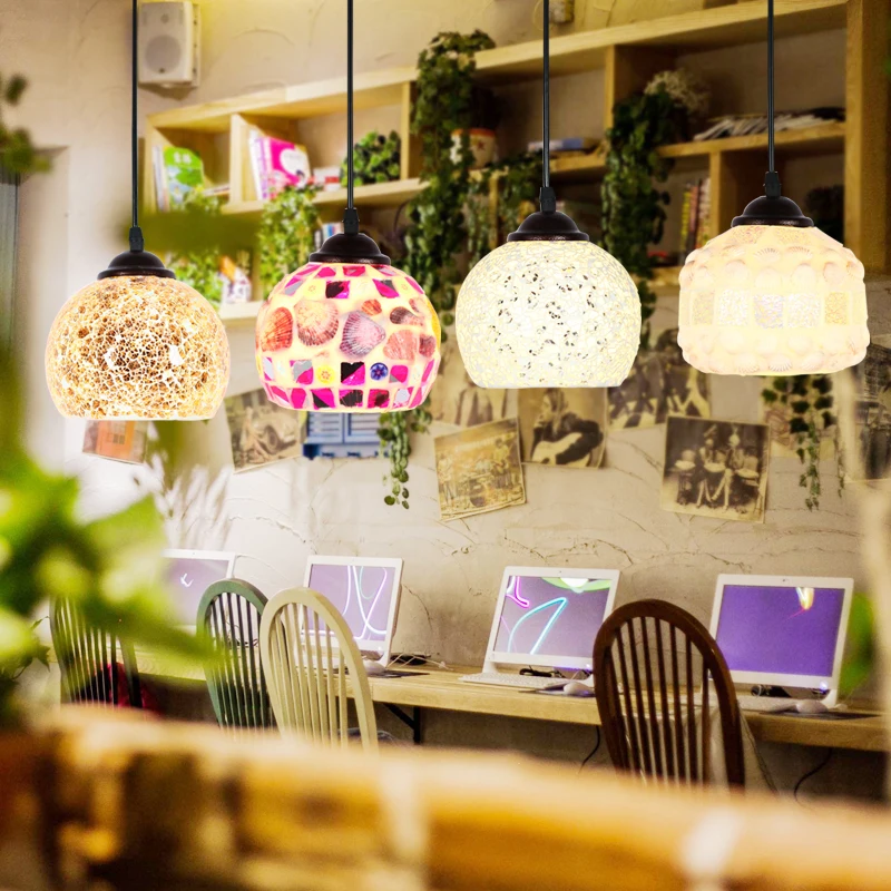 

Color Mosaic Bohemian Pendant Light Restaurant Cafe Bar Aisle Balcony Retro Hang Light Mediterranean Creative Pendant Lamp