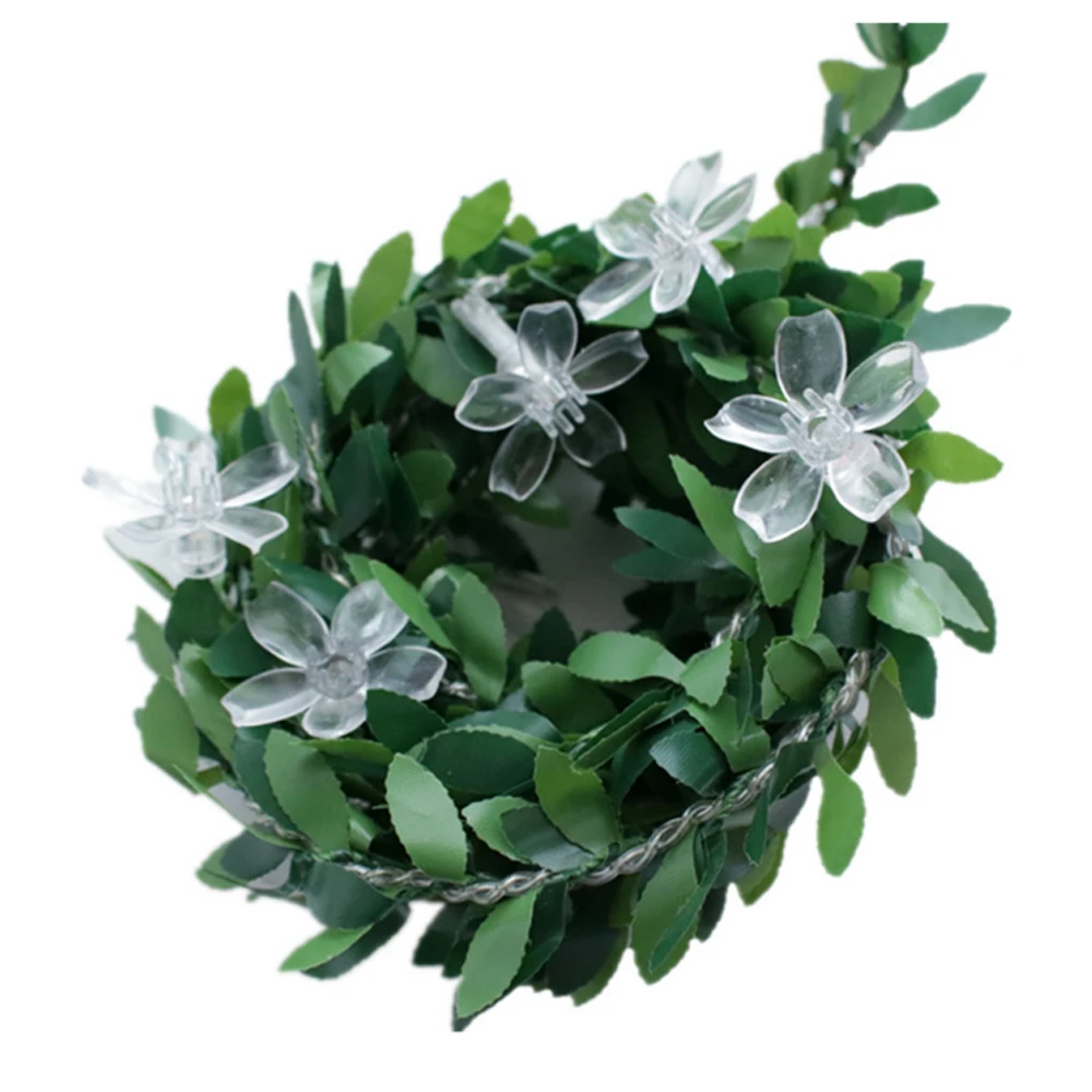 Cherry Blossom Flower LED String Green Leaf Fairy Lights 10/20/40/30/50/100 Leds Garland Lamp USB/Battery/Solar Powered Decors | Освещение