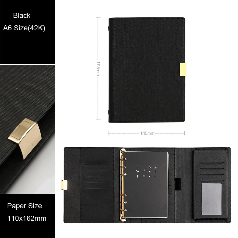 Black A6 Изысканный деловой стиль офисный блокнот Весна связующий Дневник Книга-нет ручки, Размер A5/A6, TPN063 - Цвет: Black A6