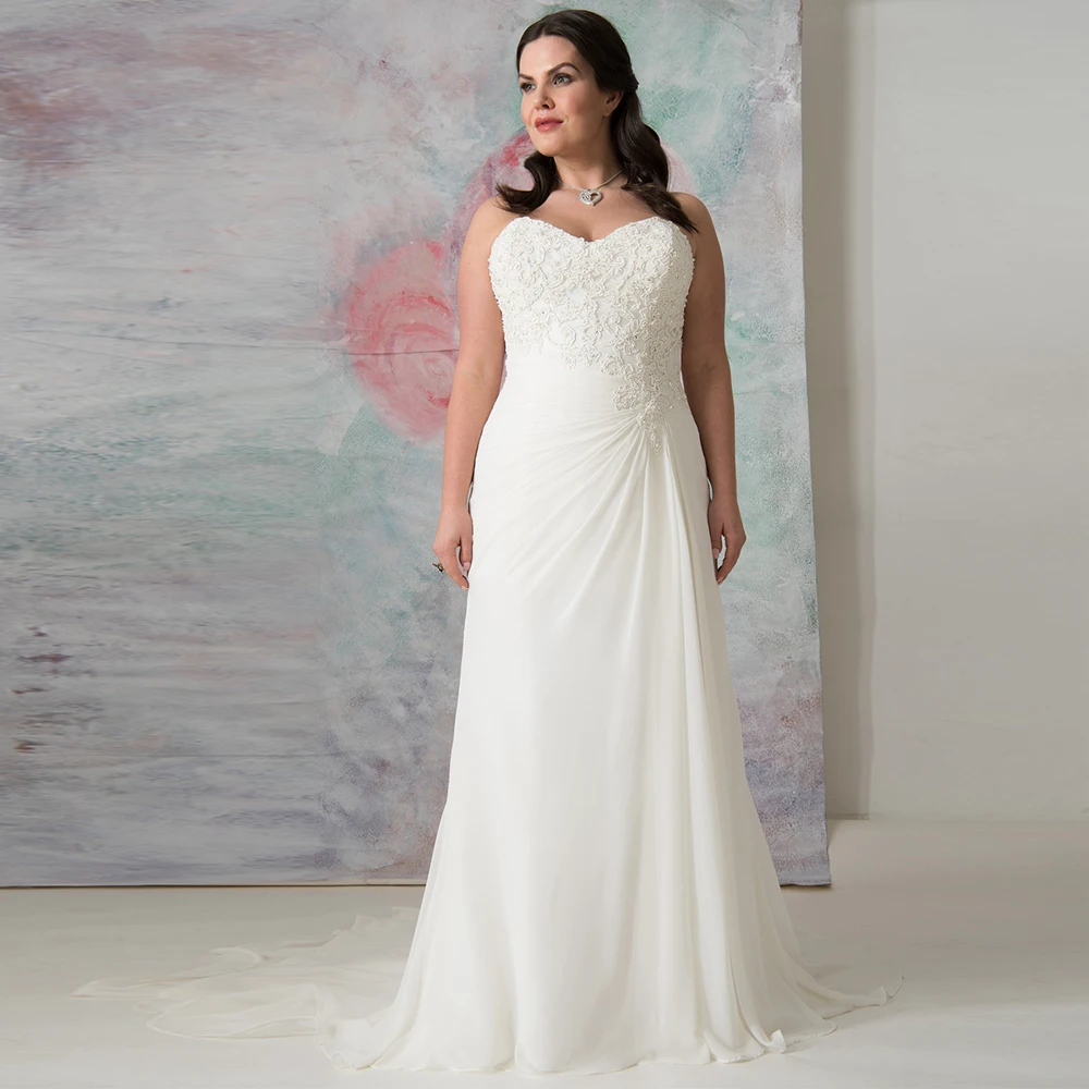 Charming Sleeveless Plus Size Wedding Dress A-Line Chiffon Sweetheart Lace Up Appliques Bridal Gowns 2021 Vestidos De Noivas