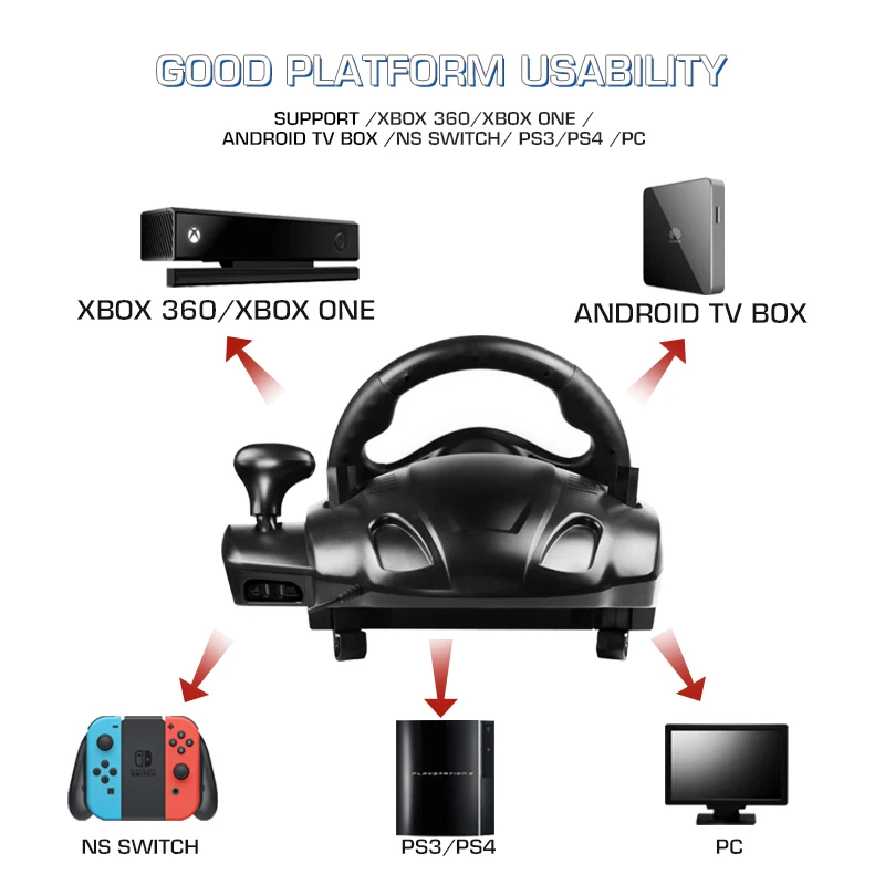 Мини гоночный руль Data Frog для ПК/PS4/PS3/Nintendo Switch/Xbox One/Xbox 360/Android TV box 270 градусов