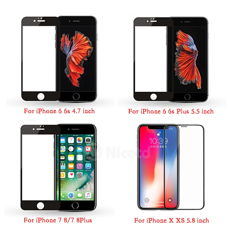 Закаленное стекло для iPhone 11 PRO MAX X XS полная Защита экрана Apple 6 6s 7 8 Plus стеклянная