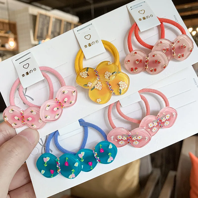 

2PCS Flowers Kids Elastic Hair Bands Children Cute Hair Ties Girls Hair Accessories Baby Headdress