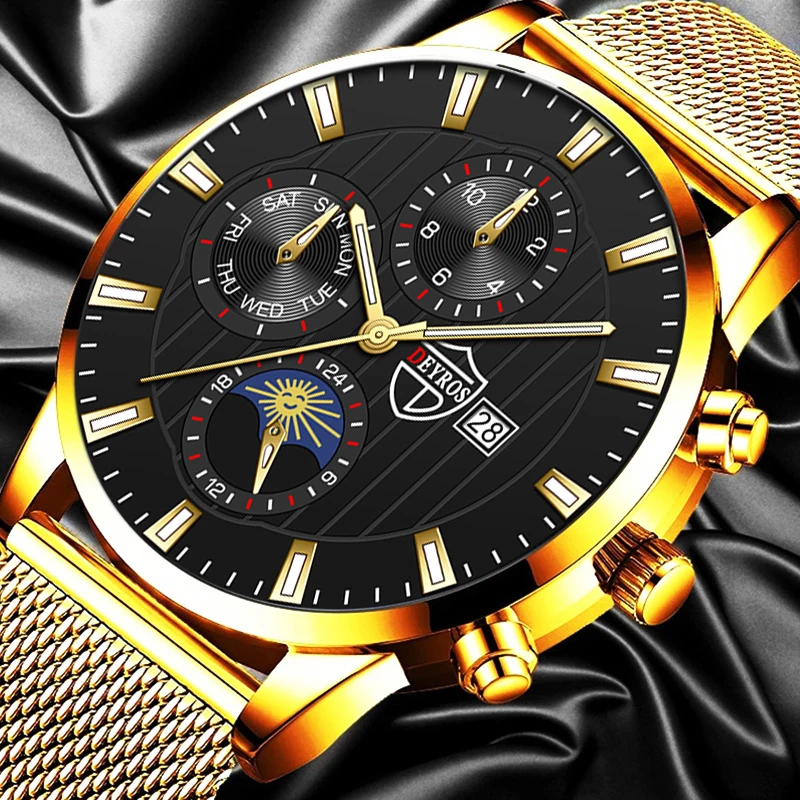

Fashion Mens Watches Luxury Gold Stainless Steel Mesh Belt Quartz Watch Men Business Casual Luminous Clock relogio masculino