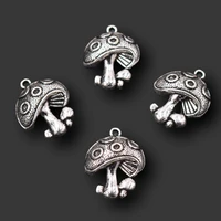 10pcs silver plated 3d delicious mushroom pendant vintage earring bracelet metal accessories diy charms for jewelry craft making