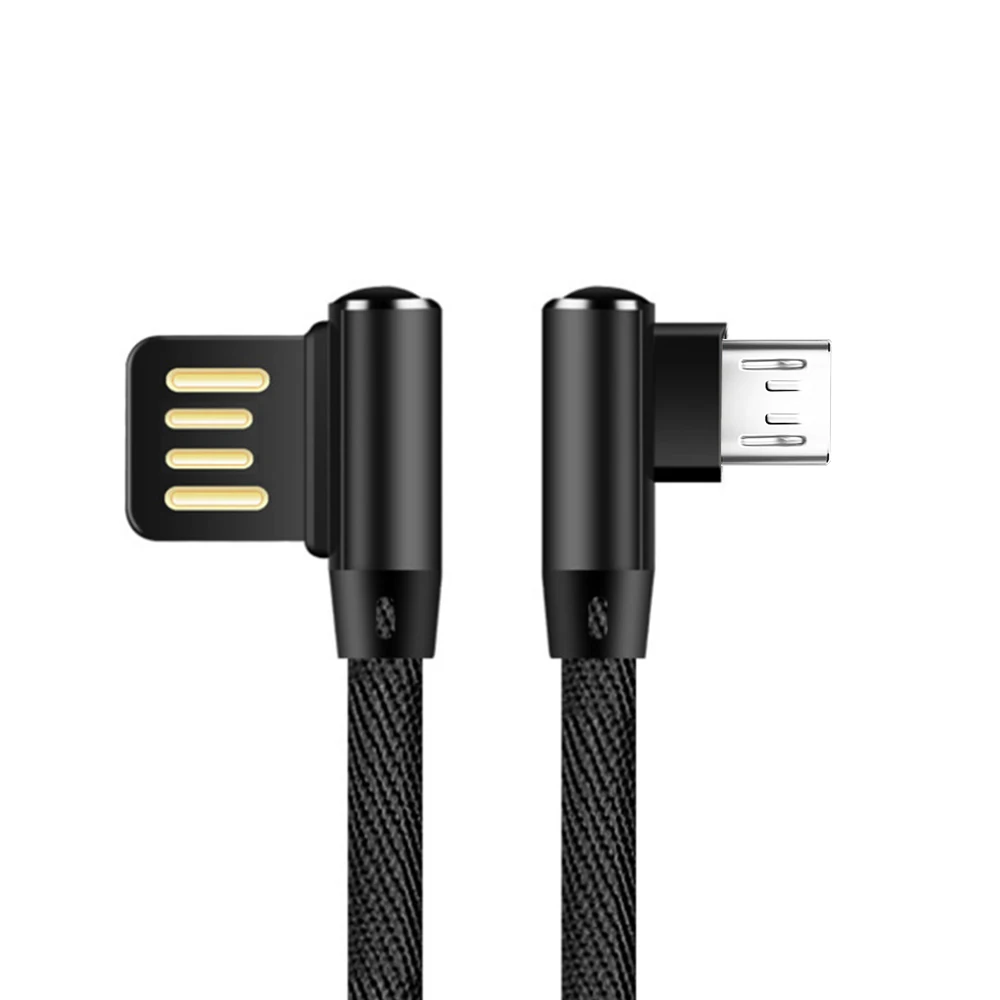 Черный OXEN 1 м 2.4A Micro USB кабель для Xiaomi/huawei/samsung Android телефон Быстрая зарядка шнур данных 90 градусов локоть Плетеный USB кабель - Цвет: Черный