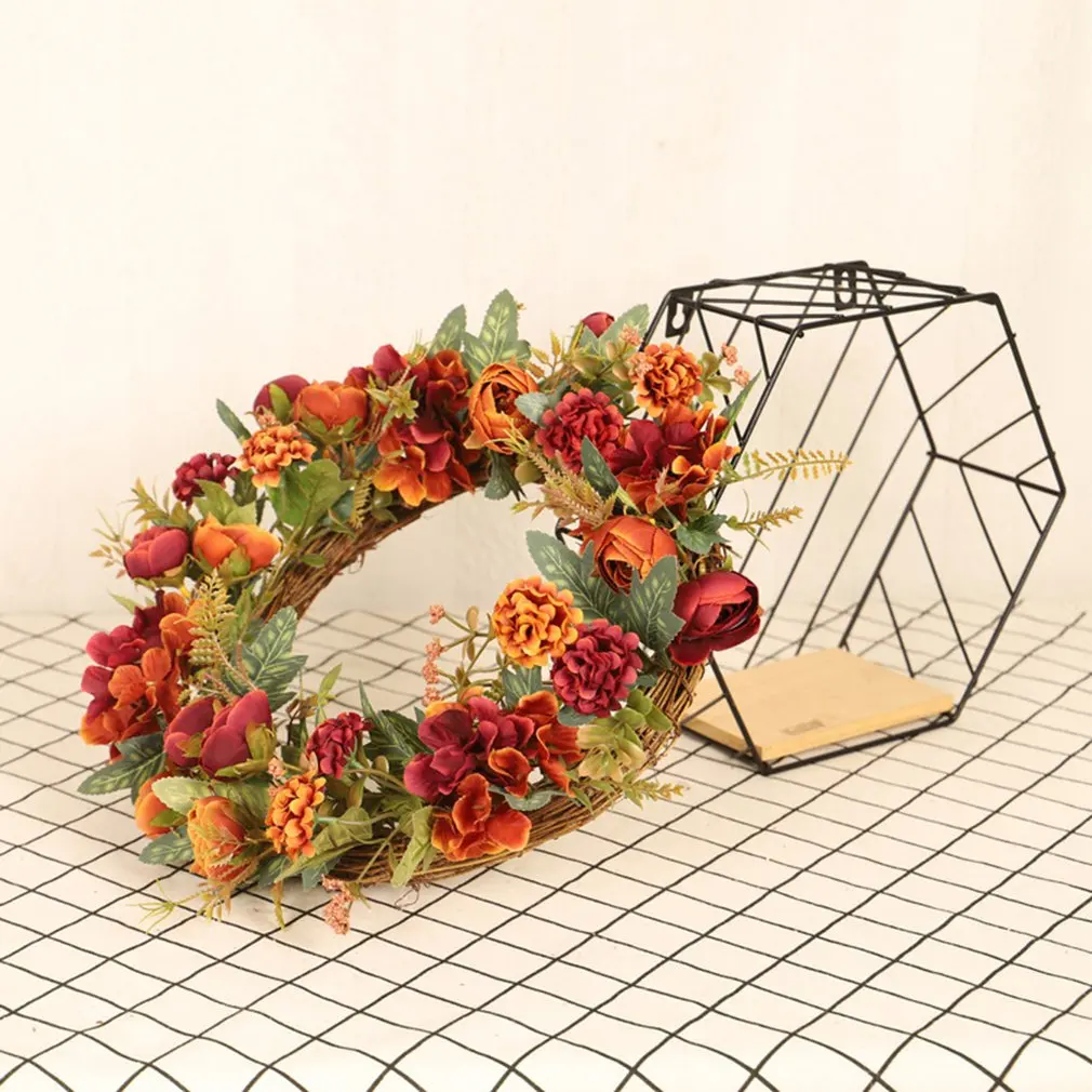 

40cm Door Wreath Large Garland Artificial Flower Wreath Wall Hanging Door Decoration Home Decoration Farmhouse Decor 2020