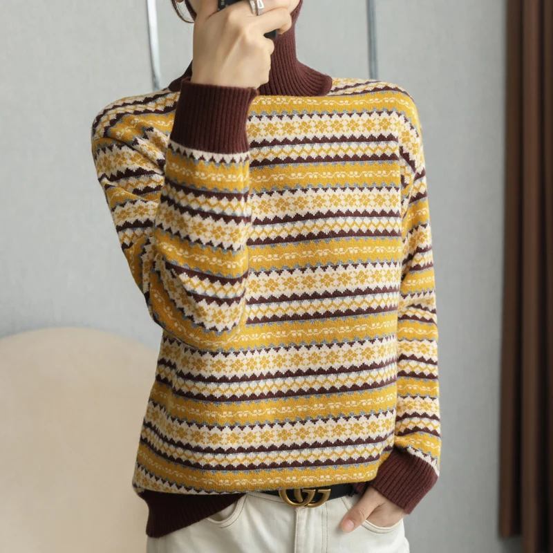Этнический стиль кашемировые шерстяные вязаные пуловеры с цветами женский