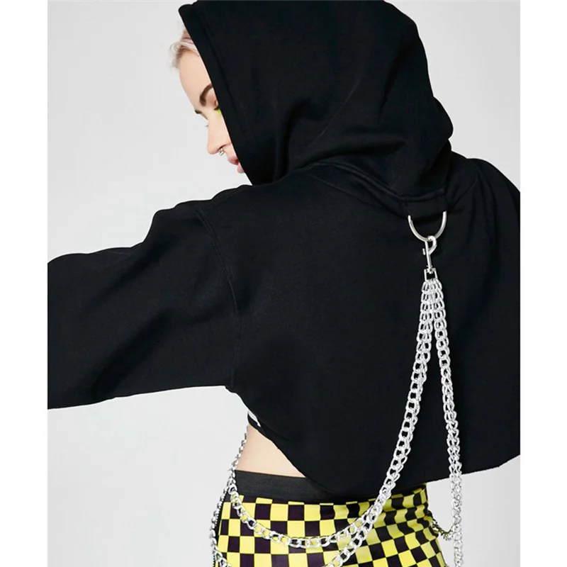 Красно-черный Укороченный свитшот Helisopus с капюшоном Осенний Повседневный