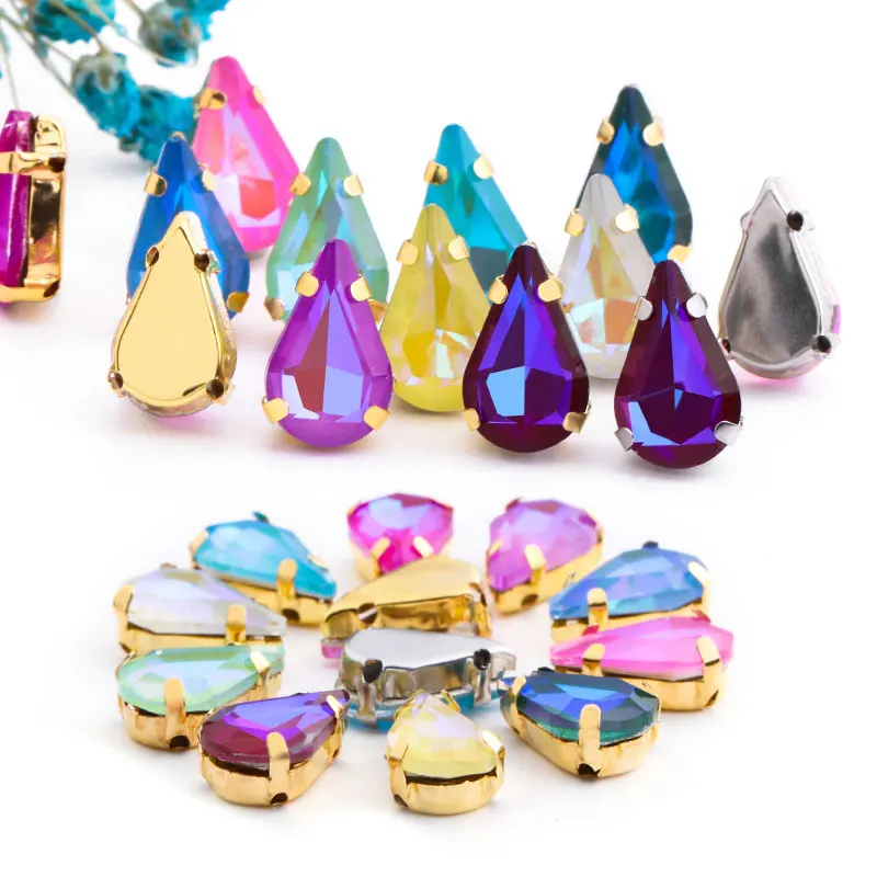 

Mocha Fluorescence Shiny Sewing Stone Drop K9 Crystal With Claws Flat Back Rhinestone Decorative Gemstone for Clothes Fabric