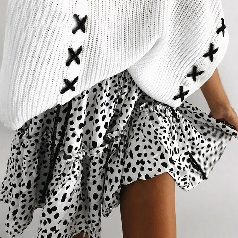 Red Ruffles Leopard Summer Skirts Women NEW Sexy Boho Mini Retro Casual A Line High Waist Girls Short |