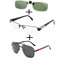 3pcs titanium business reading glasses men super quality squared polarized sunglasses high quality sunglasses clip