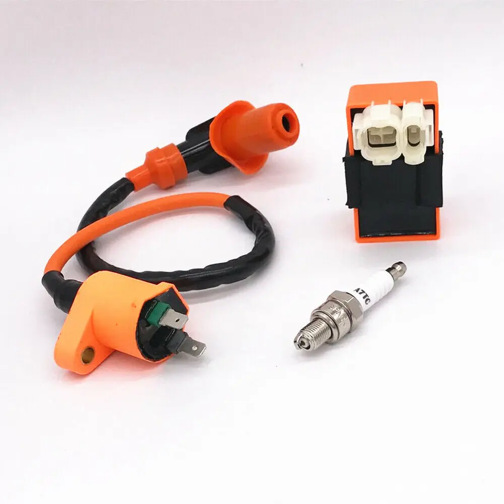 

Car ignition system GY6 50CC 125CC 150CC Retrofit orange ignition coil 6 Pin AC igniter A7TC spark plug 3 piece set